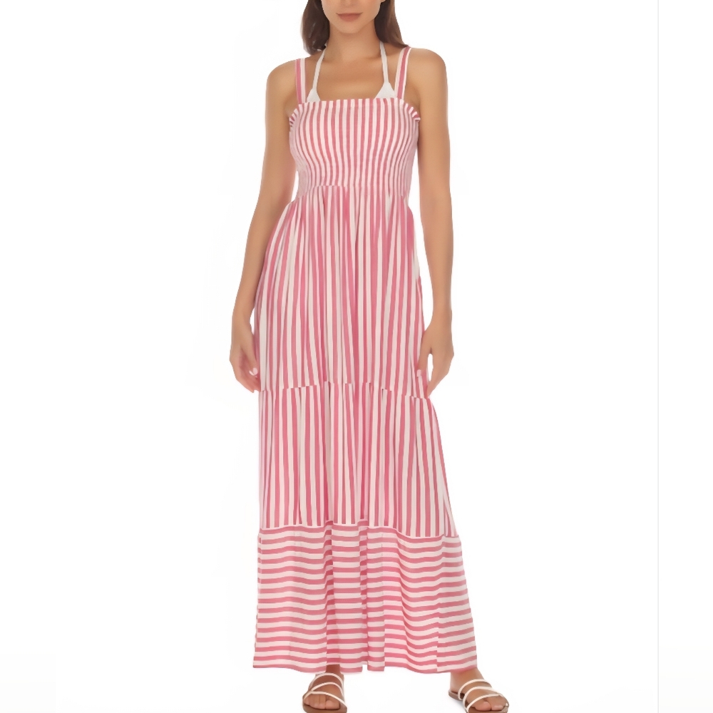 Raviya Women's Tiered Striped Dress Cover-up - Pink